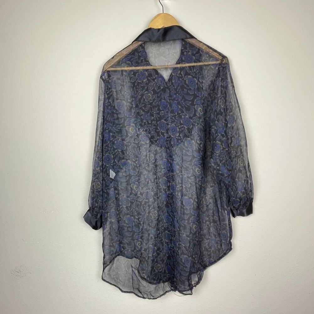 Vandemere Vintage Sheer Floral Button-Up Gown Blue Y2K USA Made‎ 100% Polyester